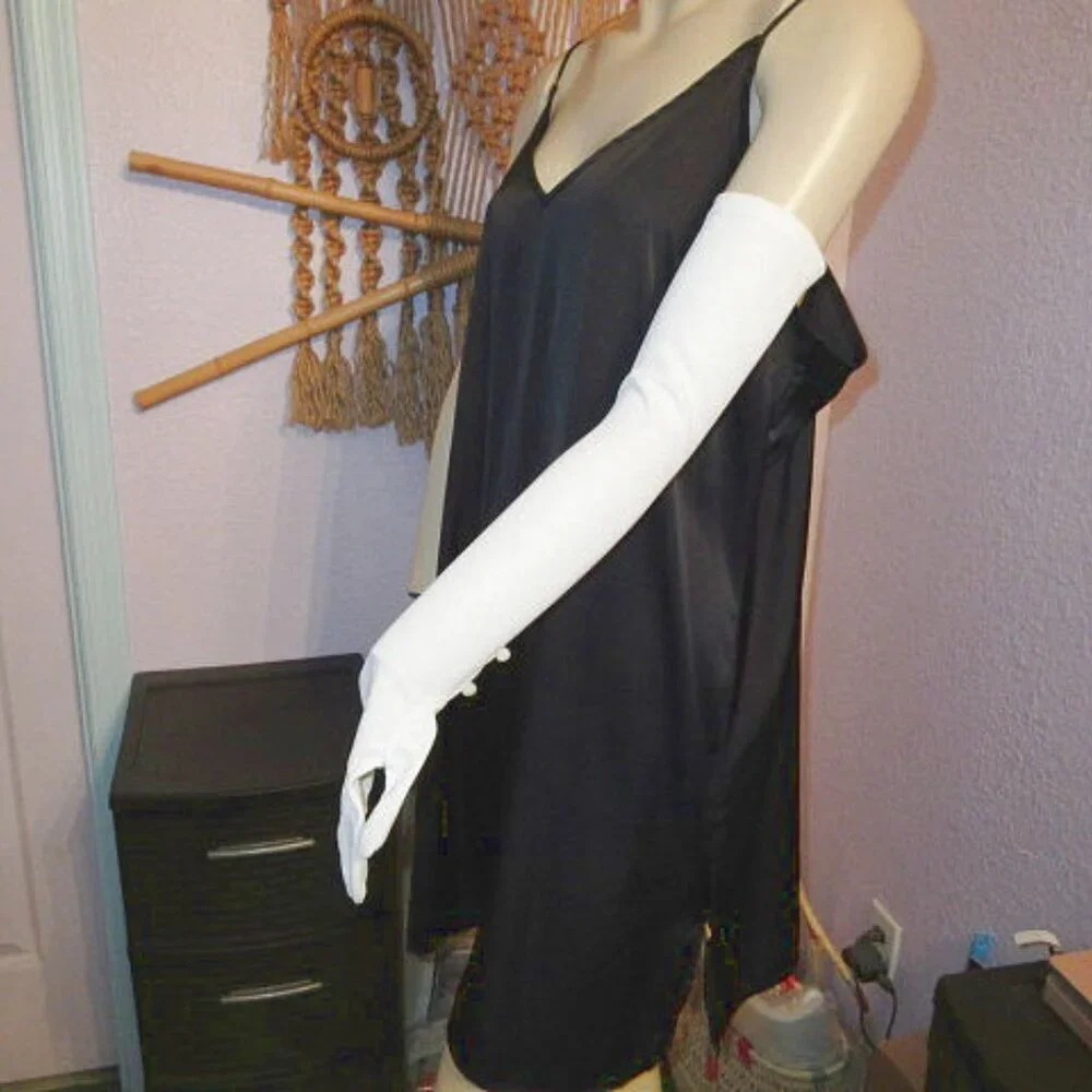 Vtg Long Satin Opera Gloves OS Formal Elegant Evening Wear Hollywood Regency 70s